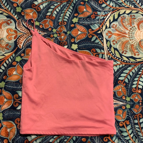 Cute Pink One Shoulder Tank Top - Picture 2 of 3